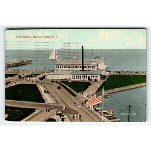 Aerial View Casino Building Postcard Asbury Park New Jersey Horses Old Cars 1910